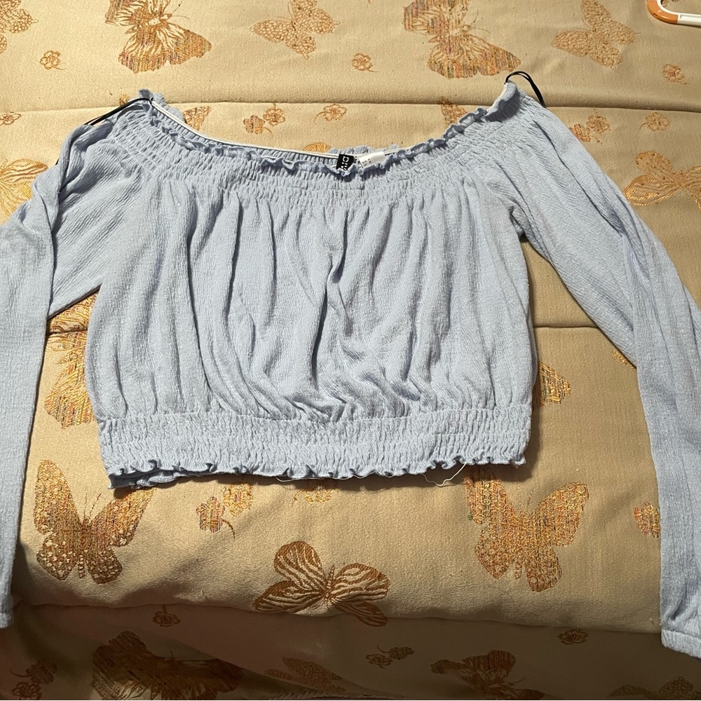 Divided Light Blue Smocked Top